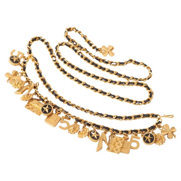CHANEL Gold and Black Charm Belt with Asymmetrical Design - Picture 1 of 8